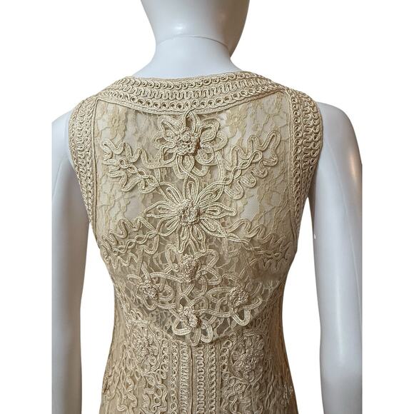 Sue Wong Nocturne Beige Lace Cocktail Dress Size 4 Embroidered Sheath Evening - Picture 7 of 12